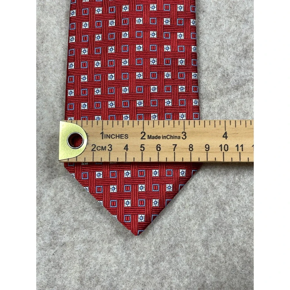Brooks Brothers Makers Red White Blue Geometric Squares Necktie Neck Tie